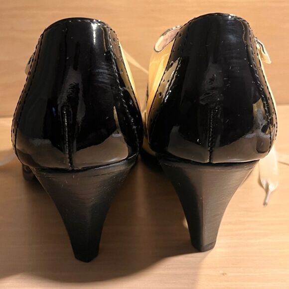 G.H Bass X Rachel Antonhoff Cream & Black Patent Leather Heeled Oxford Shoes - Picture 9 of 13
